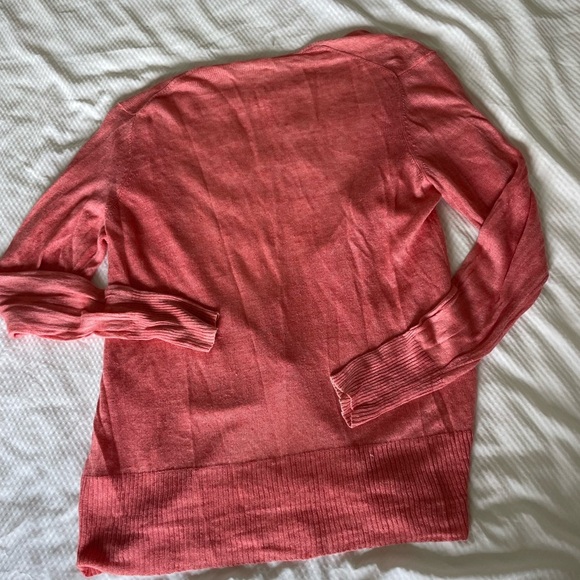 Eileen Fisher Pink Coral 100% Linen Cardigan Sweater Lightweight Knit - Picture 6 of 6